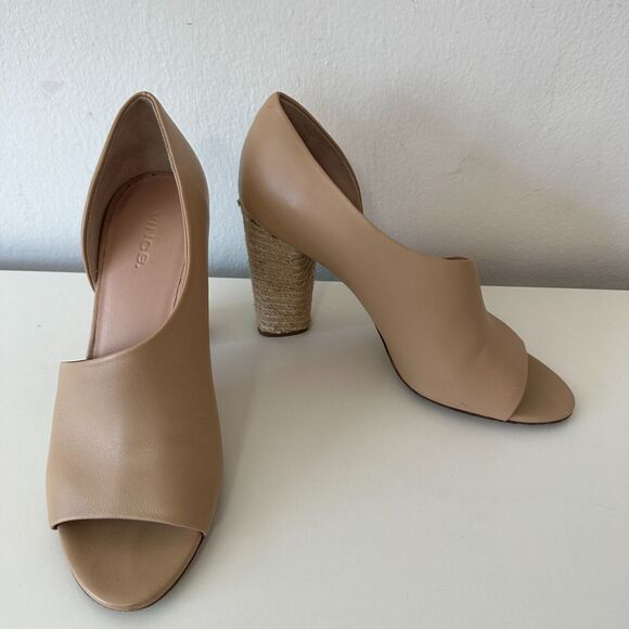 VINCE Percey Taupe Leather Open Toe Block Heel Sandals Jute Wrapped Heels 8.5 - Picture 3 of 10